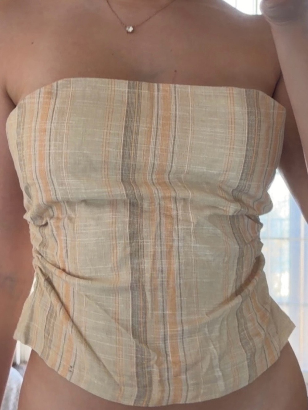 H&M Strapless Beige and Orange Striped Tube Top